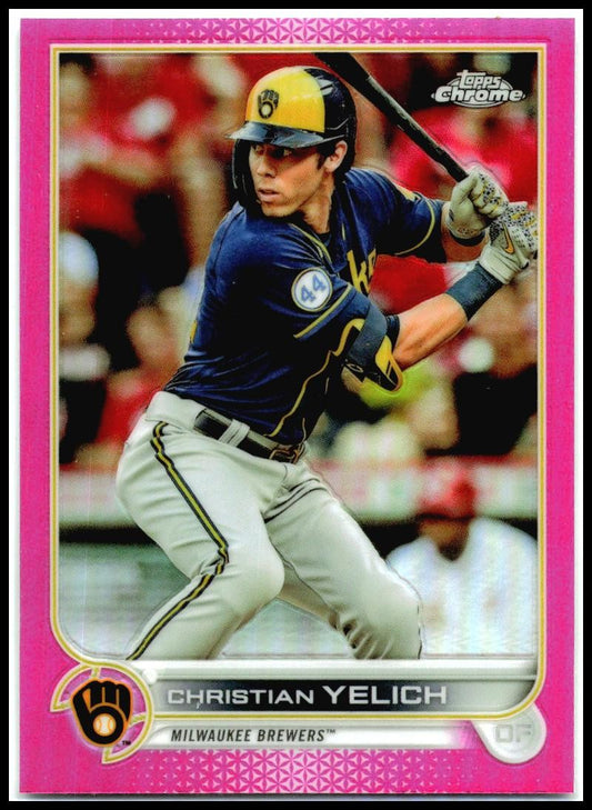 2022 Topps Chrome Pink Refractor #210 Christian Yelich Milwaukee Brewers