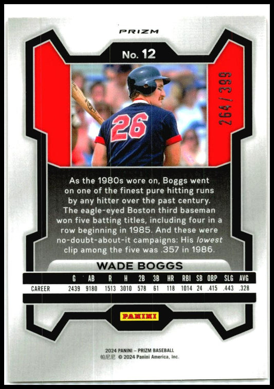 2024 Panini Prizm Orange Pulsar Prizms #12 Wade Boggs #/399 Boston Red Sox