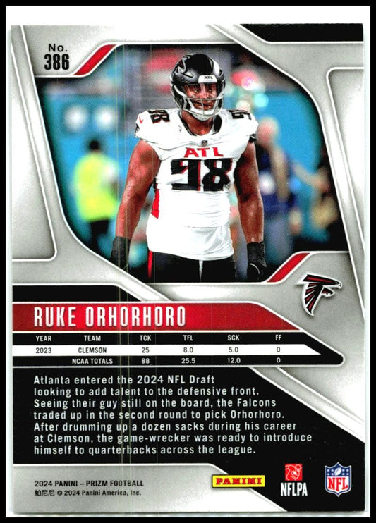2024 Panini Prizm #386 Ruke Orhorhoro Rookie Atlanta Falcons