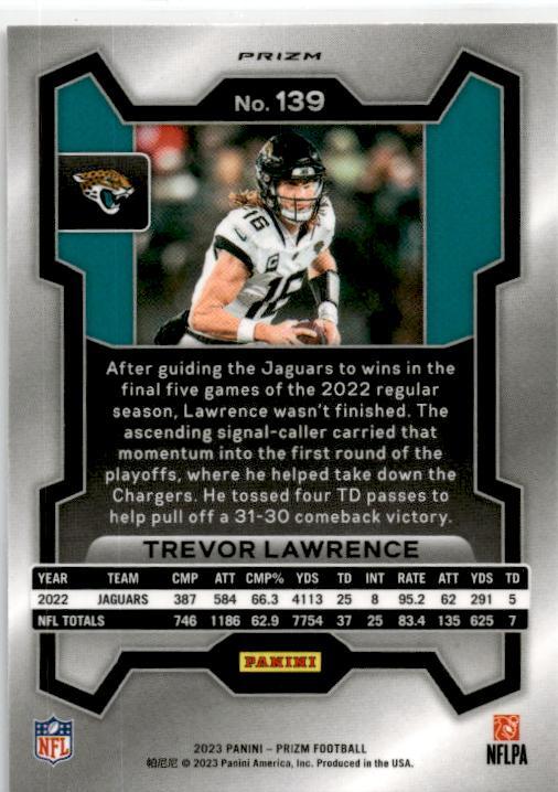 2023 Panini Prizm Red White and Blue #139 Trevor Lawrence Jacksonville Jaguars
