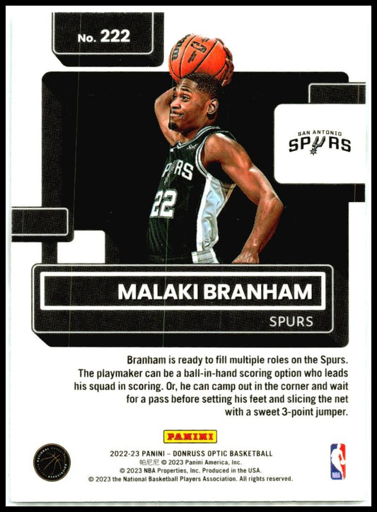 2022-23 Donruss Optic #222 Malaki Branham Rookie San Antonio Spurs