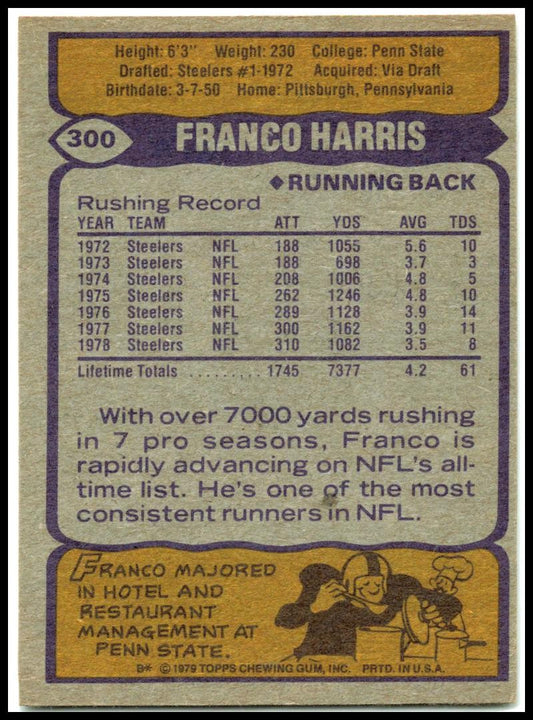 1979 Topps Cream Colored Back #300 Franco Harris Pittsburgh Steelers