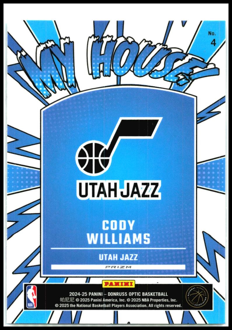 2024-25 Donruss Optic My House Holo #4 Cody Williams Utah Jazz