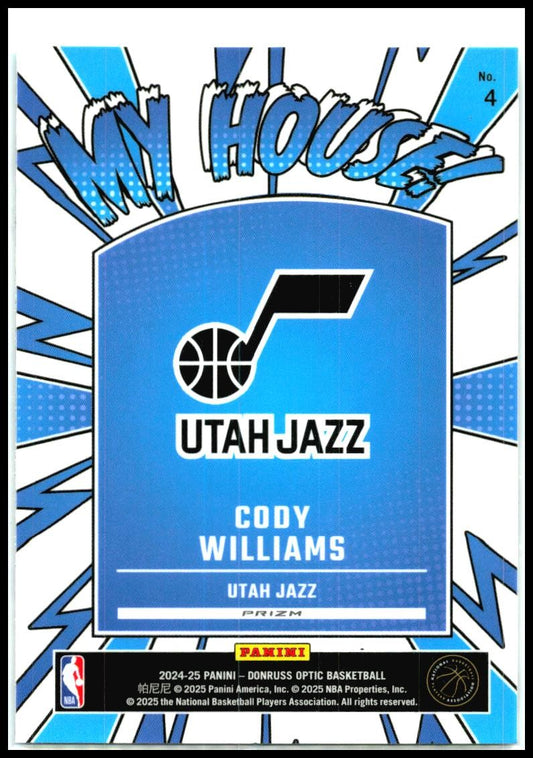 2024-25 Donruss Optic My House Holo #4 Cody Williams Utah Jazz