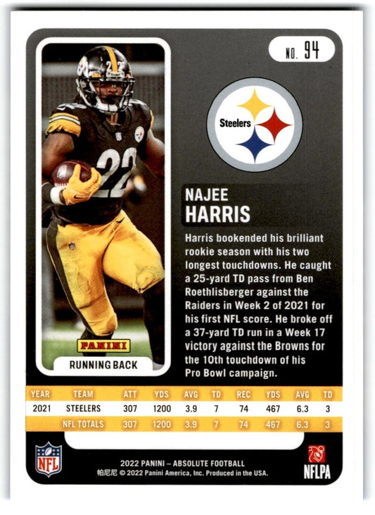 2022 Panini Absolute Blue Diamonds Najee Harris 11/99 Pittsburgh Steelers #94