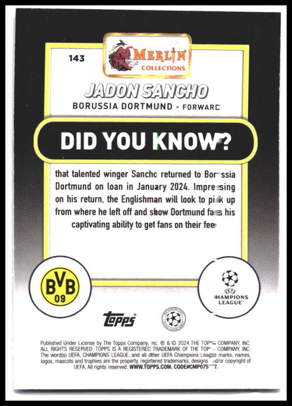 2023-24 Merlin UEFA Club Competitions #143 Jadon Sancho