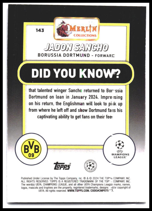 2023-24 Merlin UEFA Club Competitions #143 Jadon Sancho