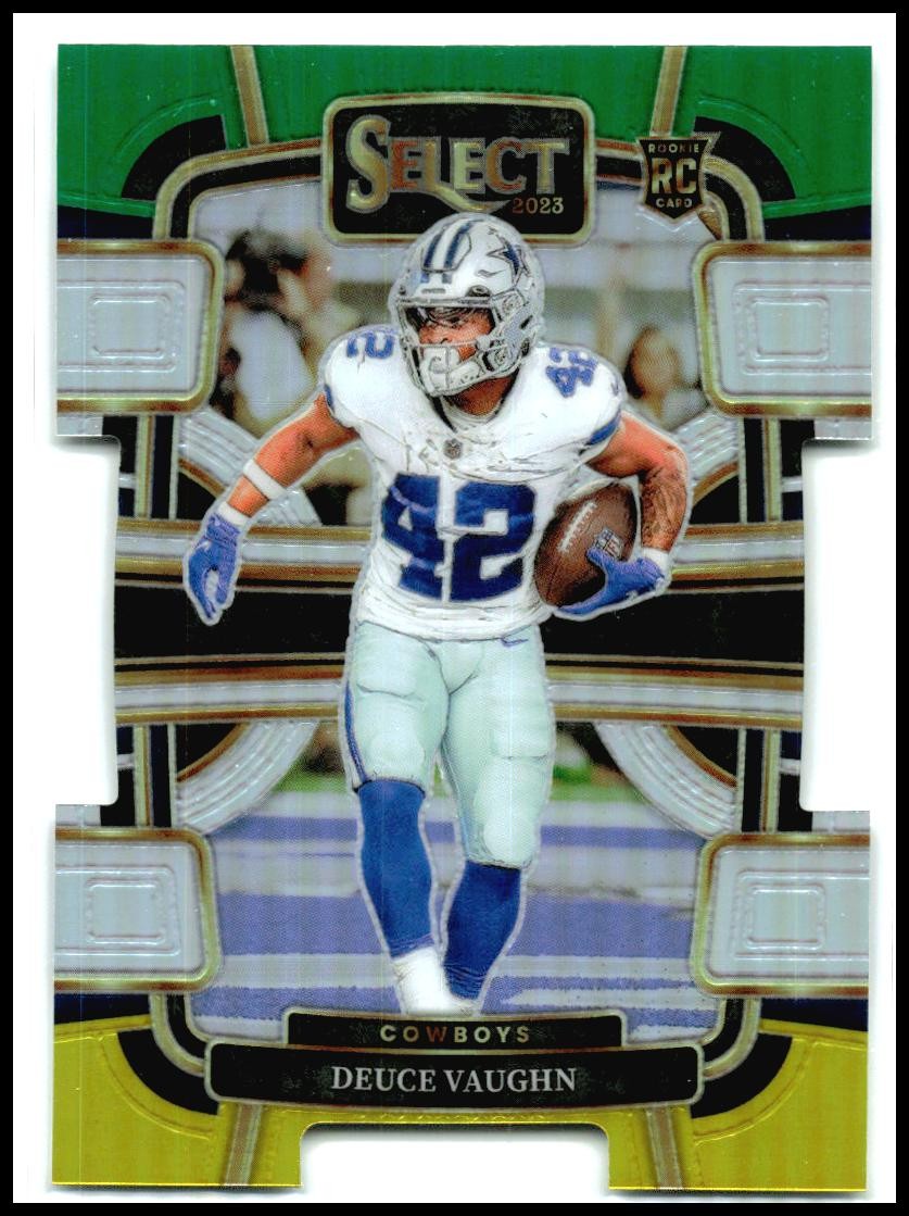 2023 Select Green and Yellow Prizms Die Cuts #28 Deuce Vaughn Rookie Dallas