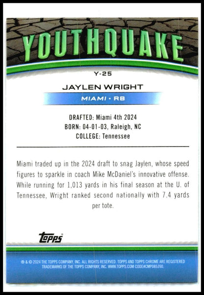 2024 Topps Chrome Youthquake Pink Refractor #Y-25 Jaylen Wright Miami Dolphins