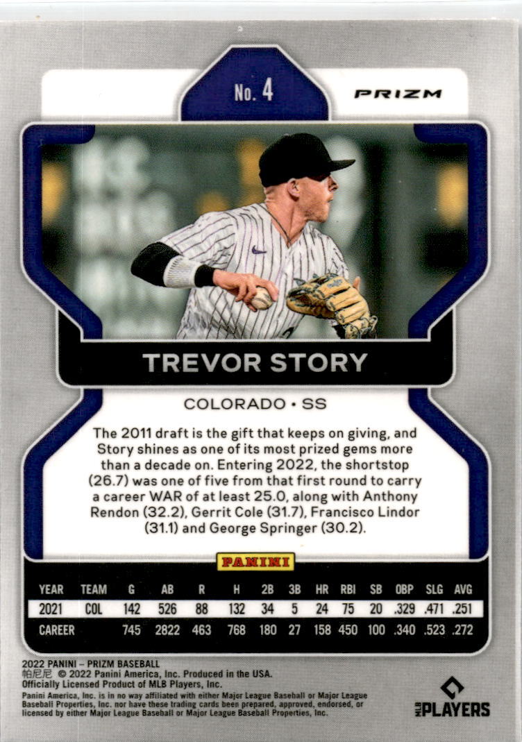 2022 Panini Prizm Red/White/Blue Prizm #4 Trevor Story Colorado Rockies