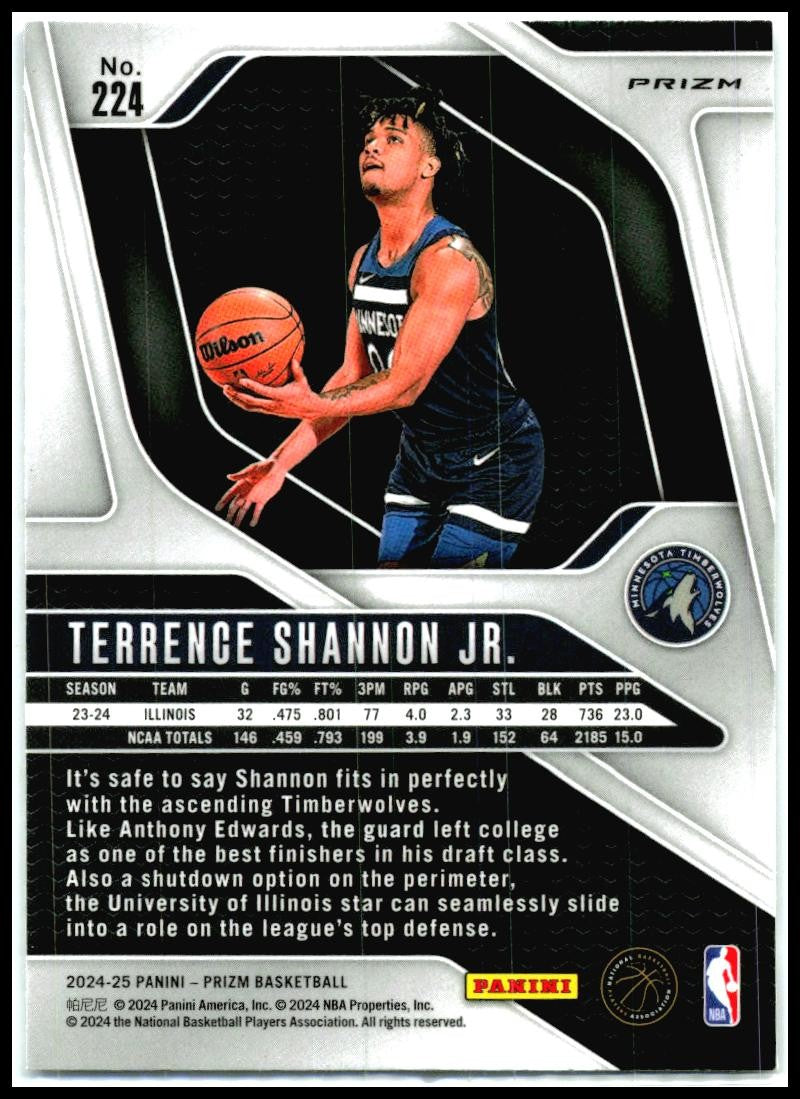 2024-25 Panini Prizm Prizms Ice #224 Terrence Shannon Jr. Minnesota Timberwolves