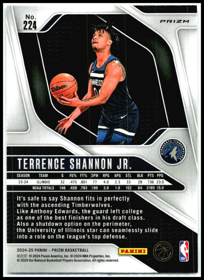 2024-25 Panini Prizm Prizms Ice #224 Terrence Shannon Jr. Minnesota Timberwolves