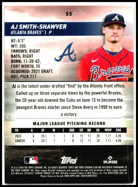 2024 Stadium Club #55 AJ Smith-Shawver Atlanta Braves