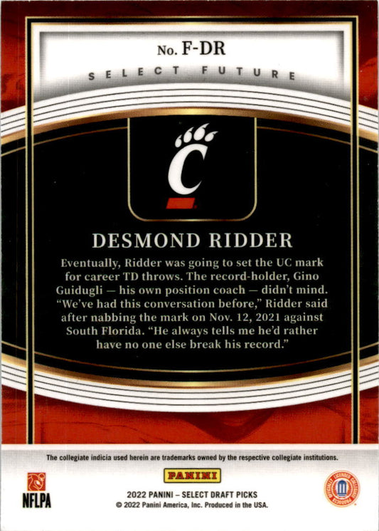 2022 Panini Select Draft Picks #F-DR Desmond Ridder Cincinnati Bearcats