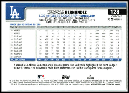 2025 Topps Chrome Logofractor #128 Teoscar Hernández Los Angeles Dodgers