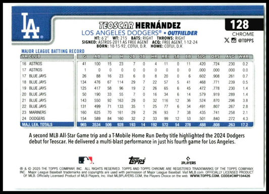 2025 Topps Chrome Logofractor #128 Teoscar Hernández Los Angeles Dodgers