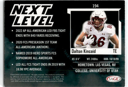 2023 SAGE HIT Next Level #194 Dalton Kincaid Utah Utes