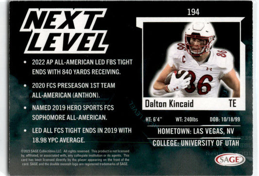 2023 SAGE HIT Next Level #194 Dalton Kincaid Utah Utes