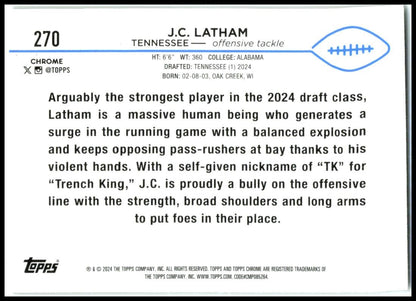 2024 Topps Chrome #270 J.C. Latham Rookie Tennessee Titans