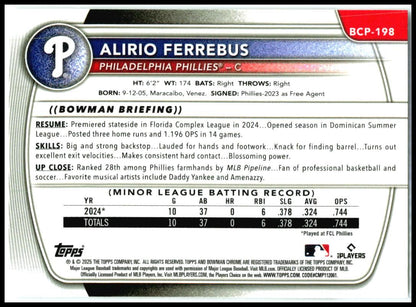 2025 Bowman Chrome #BCP-198 Alirio Ferrebus Phillies