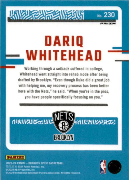2023-24 Donruss Optic Hyper Green #230 Dariq Whitehead Rookie Brooklyn Nets