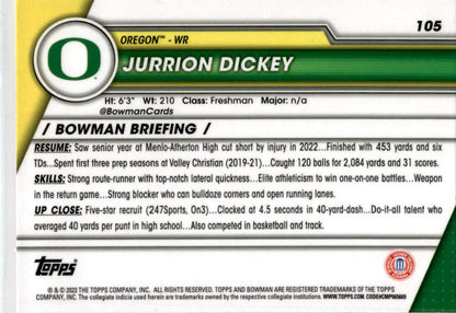 2023 Bowman University Chrome Pink #105 Jurrion Dickey Oregon Ducks