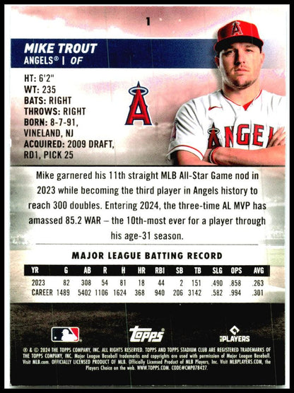 2024 Stadium Club #1 Mike Trout Los Angeles Angels
