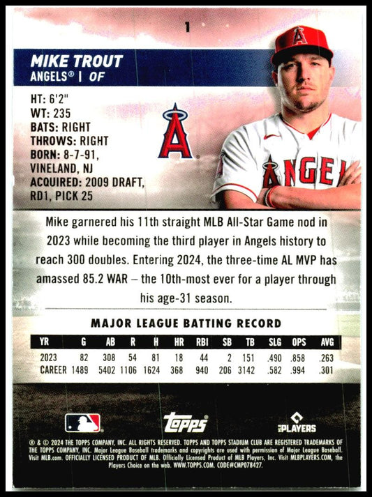 2024 Stadium Club #1 Mike Trout Los Angeles Angels