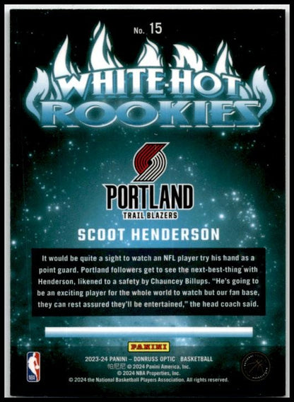 2023-24 Donruss Optic White Hot Rookies #15 Scoot Henderson Blazers