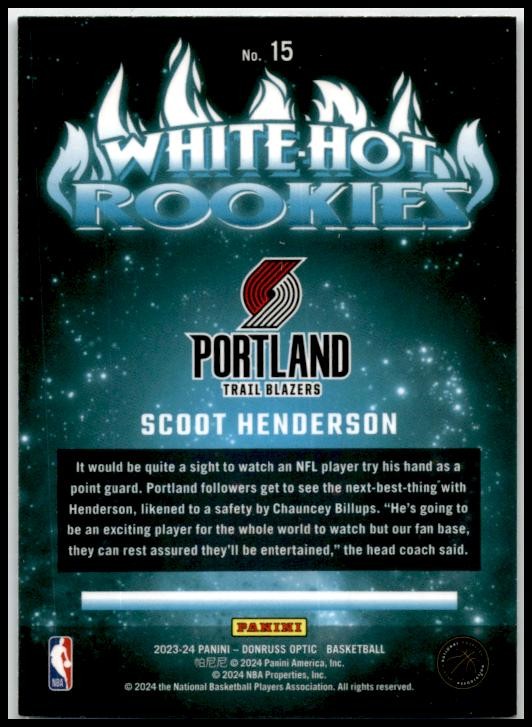 2023-24 Donruss Optic White Hot Rookies #15 Scoot Henderson Blazers