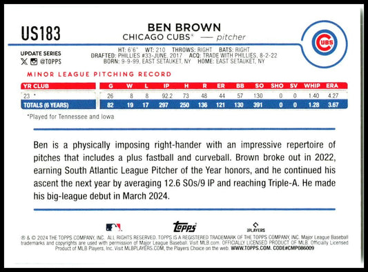 2024 Topps Japan Edition #194 Ben Brown Rookie Chicago Cubs