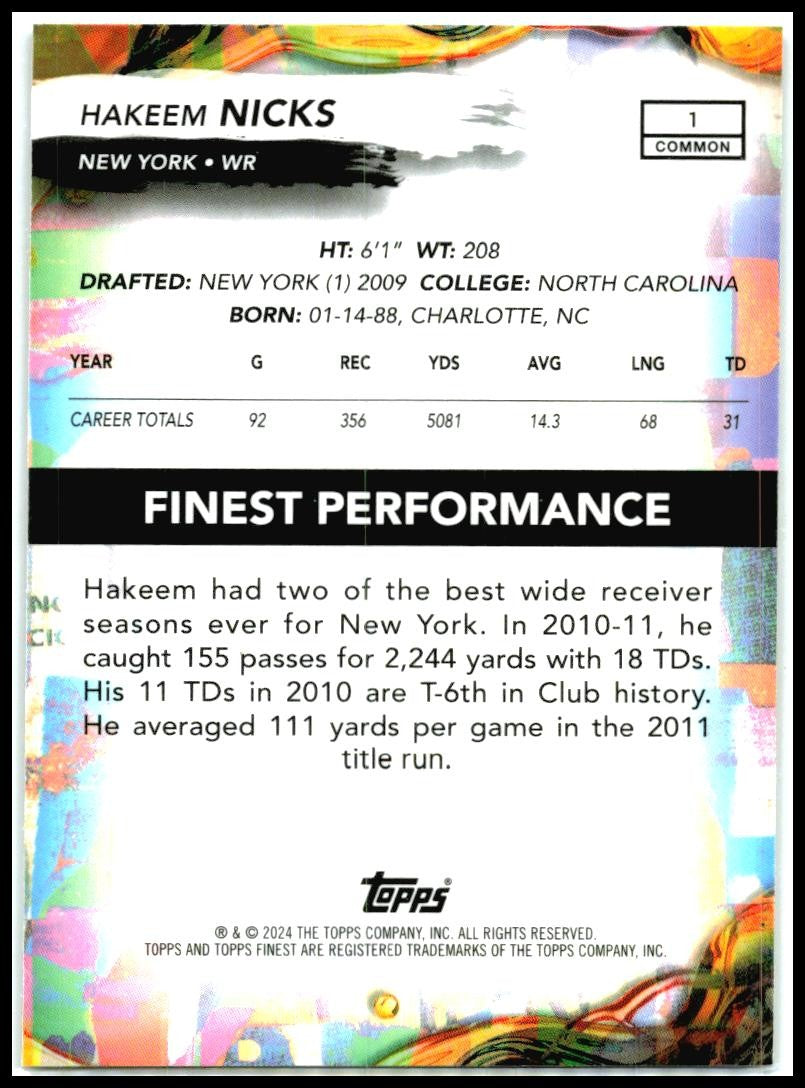 2024 Topps Finest #1 Hakeem Nicks