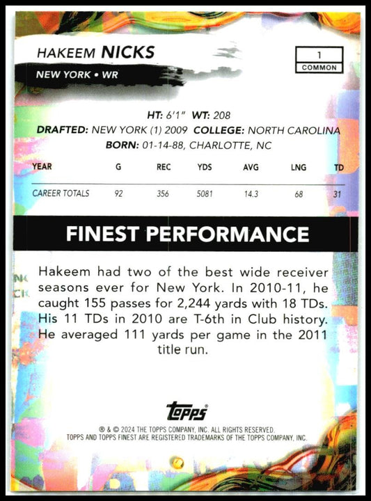 2024 Topps Finest #1 Hakeem Nicks