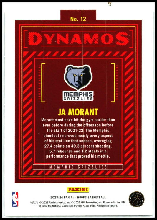 2023-24 Hoops Dynamos Holo #12 Ja Morant Memphis Grizzlies