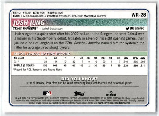 2023 Topps Big League #WR-28 Josh Jung Rookie Texas Rangers