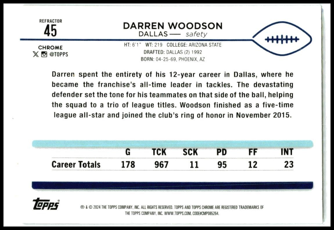 2024 Topps Chrome Refractor #45 Darren Woodson Dallas Cowboys