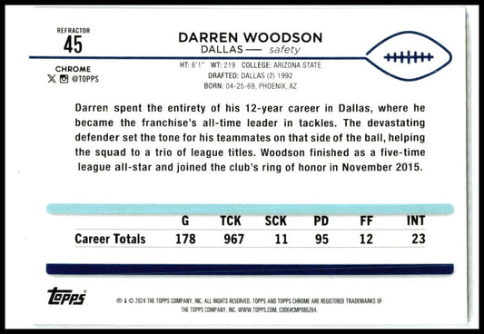 2024 Topps Chrome Refractor #45 Darren Woodson Dallas Cowboys