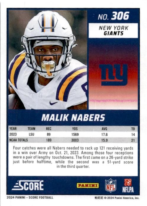 2024 Score #306 Malik Nabers Circular #/135 New York Giants