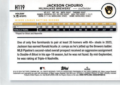 2024 Topps Holliday Elf Hat #H119 Jackson Chourio Milwaukee Brewers