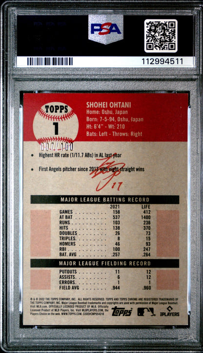 2022 Topps Chrome Platinum Anniversary Toile Cream #1 Shohei Ohtani PSA 9