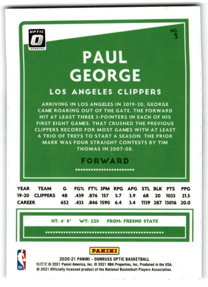 2020-21 Donruss Optic Paul George Los Angeles Clippers #50