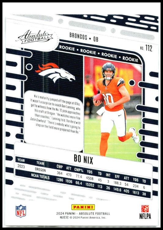 2024 Panini Absolute Blue #112 Bo Nix Denver Broncos