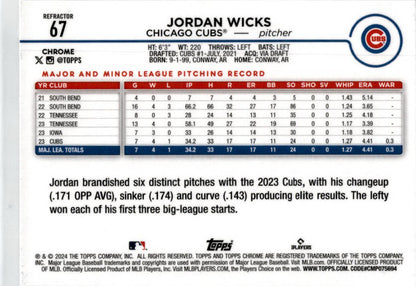 2024 Topps Chrome Refractors #67 Jordan Wicks Rookie Chicago Cubs