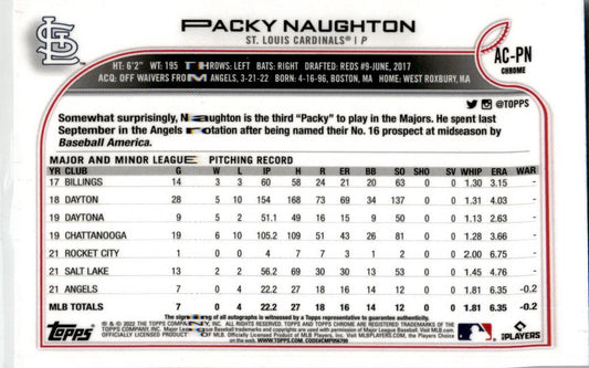 2022 Topps Chrome Update #AC-PN Packy Naughton Autograph