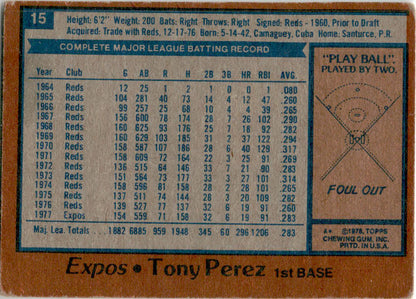 1978 Topps #15 Tony Perez Montreal Expos