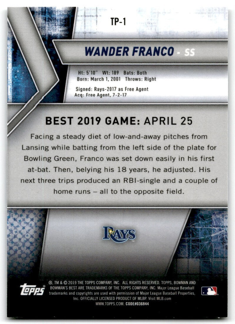 2019 Bowman's Best Top Prospects Wander Franco Rookie Tampa Bay Rays #TP-1