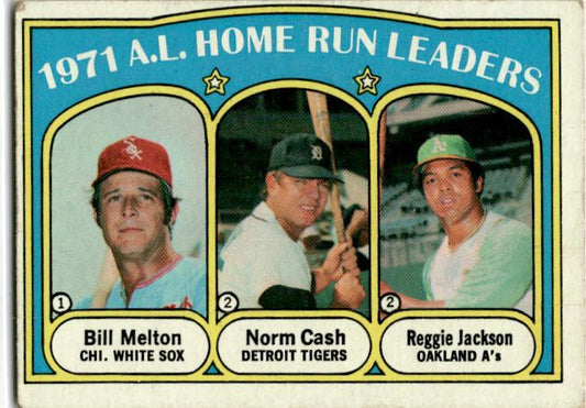 1972 Topps #90 1971 A.L. Home Run Leaders (Melton / Cash / Jackson)