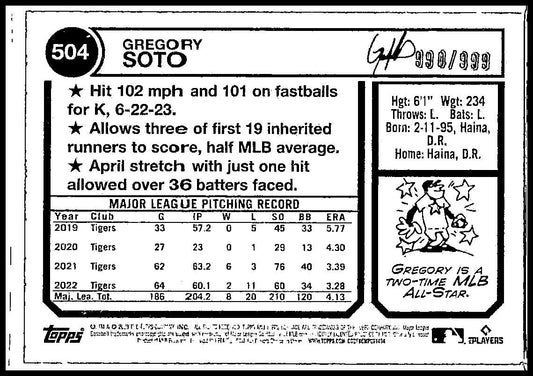 2023 Topps Heritage Chrome #504 Gregory Soto #/999 Philadelphia Phillies
