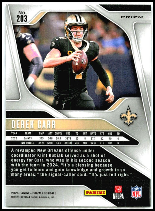 2024 Panini Prizm Red White and Blue #203 Derek Carr New Orleans Saints
