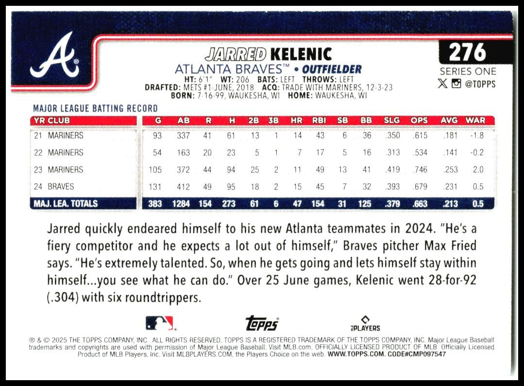 2025 Topps #276 Jarred Kelenic Atlanta Braves